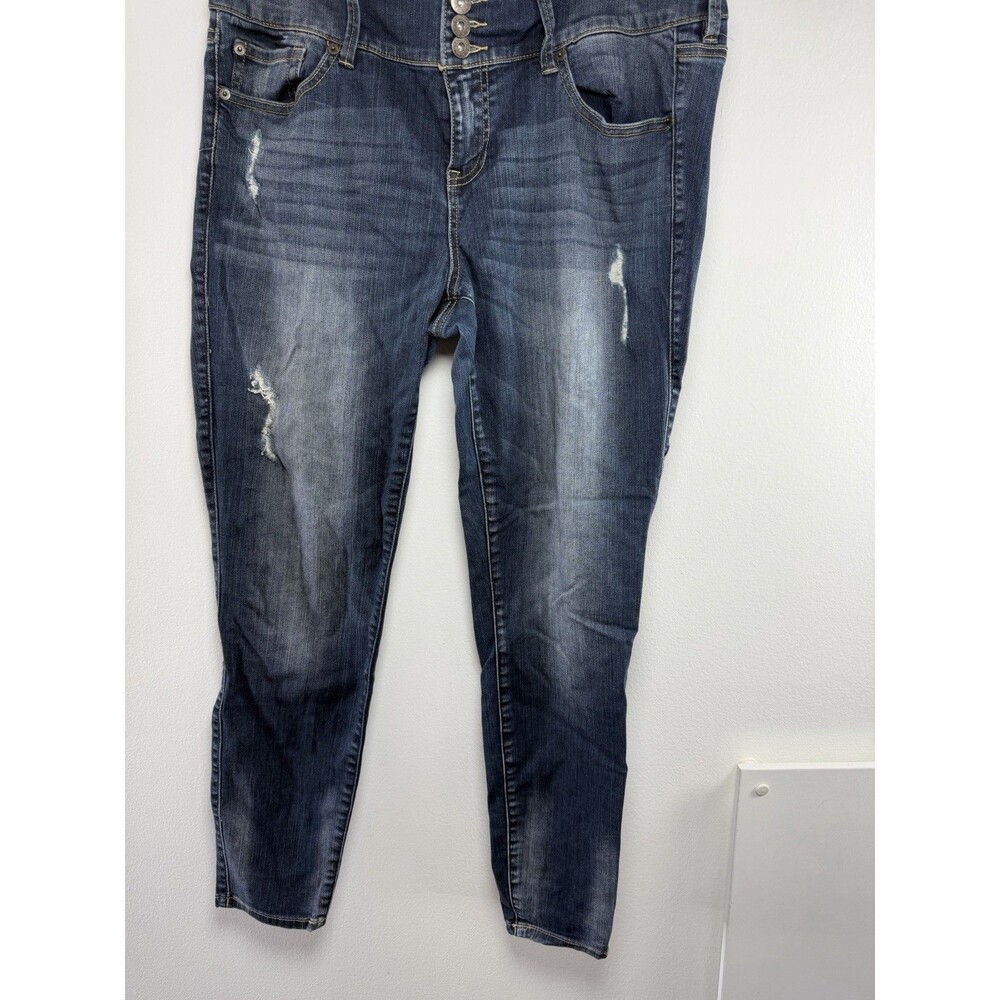 Torrid Women’s Blue Medium Wash Distressed Skinny Mid Rise Button Fly Jeans 16 - Picture 8 of 9